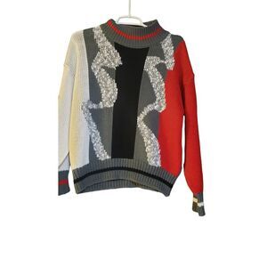 Vintage‎ DEB Sweater 1980's Womens Gray Red White Color Block Retro Preppy Sz M
